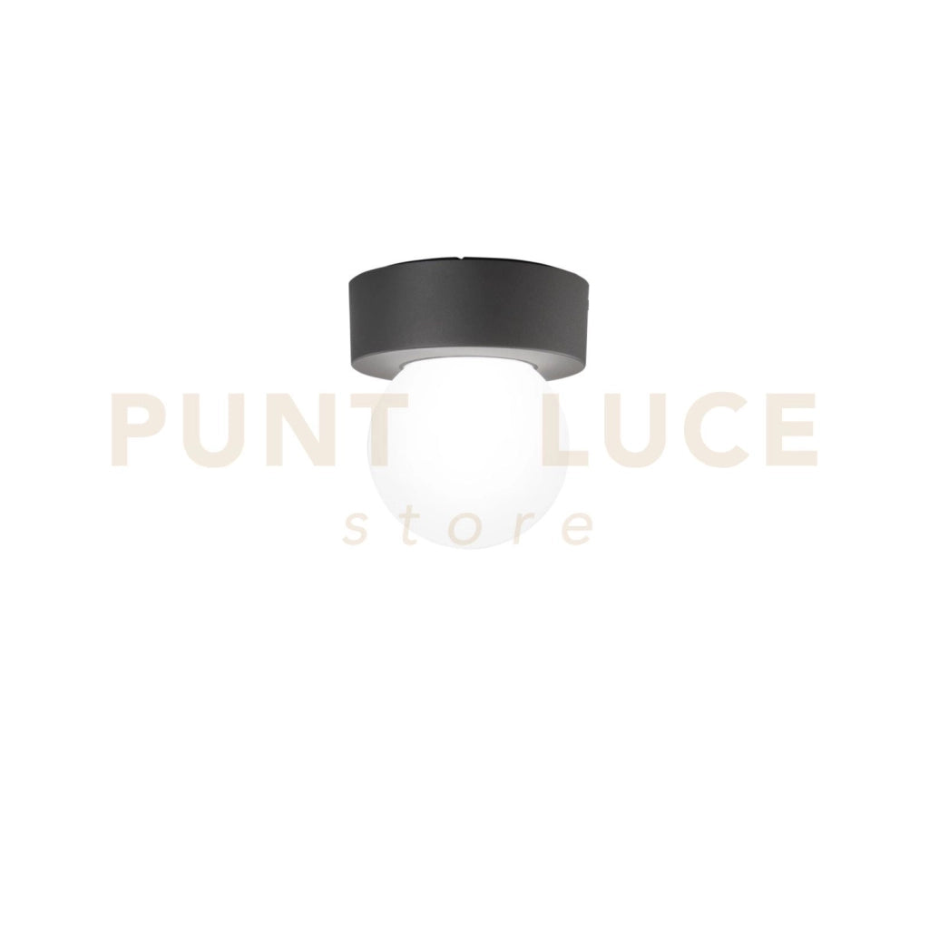PLAFONIERA SKITTLE ANTRACITE 1 LUCE ATTACCO E27 IP54 18X19,2CM DIFFUSORE SFERA BIANCO