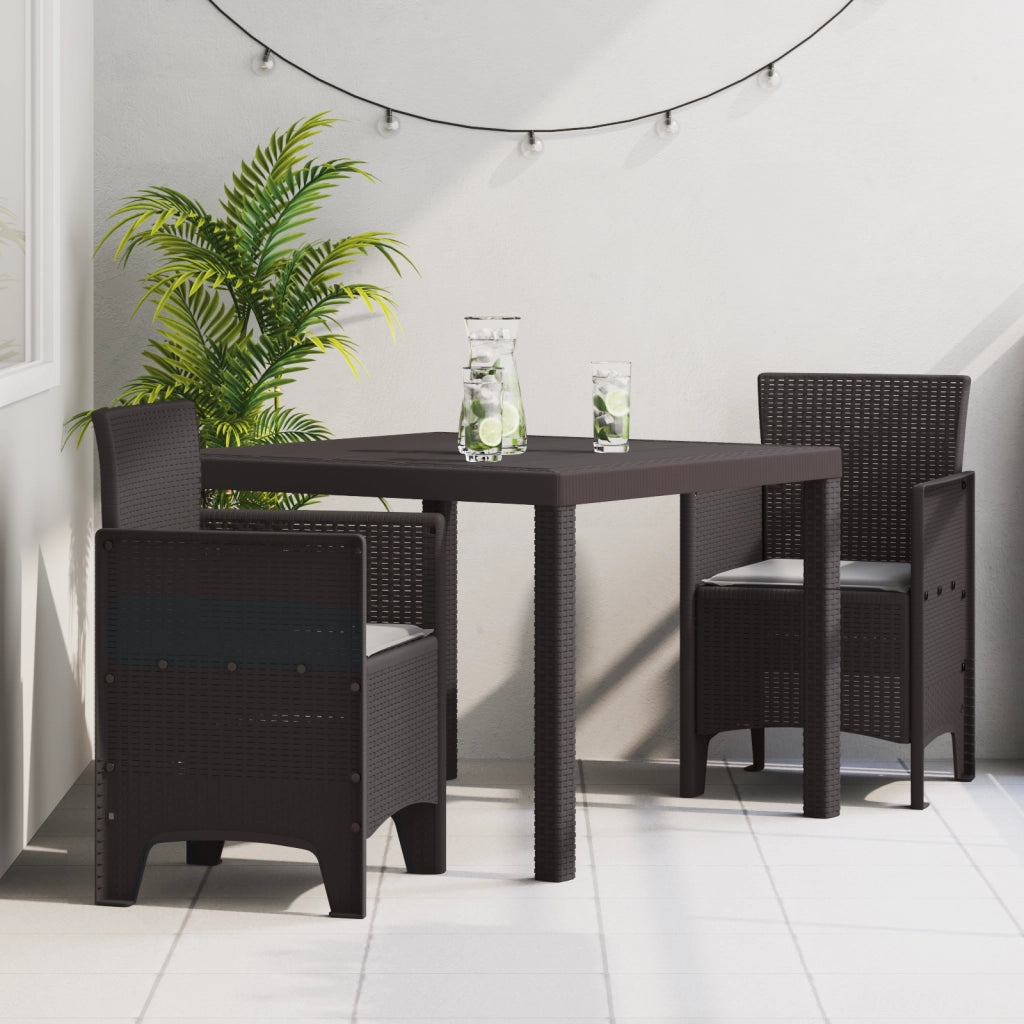Sets da Pranzo da Giardino in 3 Pezzi con Cuscini Marrone in Rattan