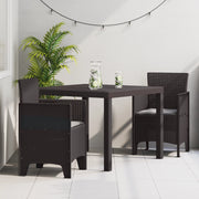 Sets da Pranzo da Giardino in 3 Pezzi con Cuscini Marrone in Rattan