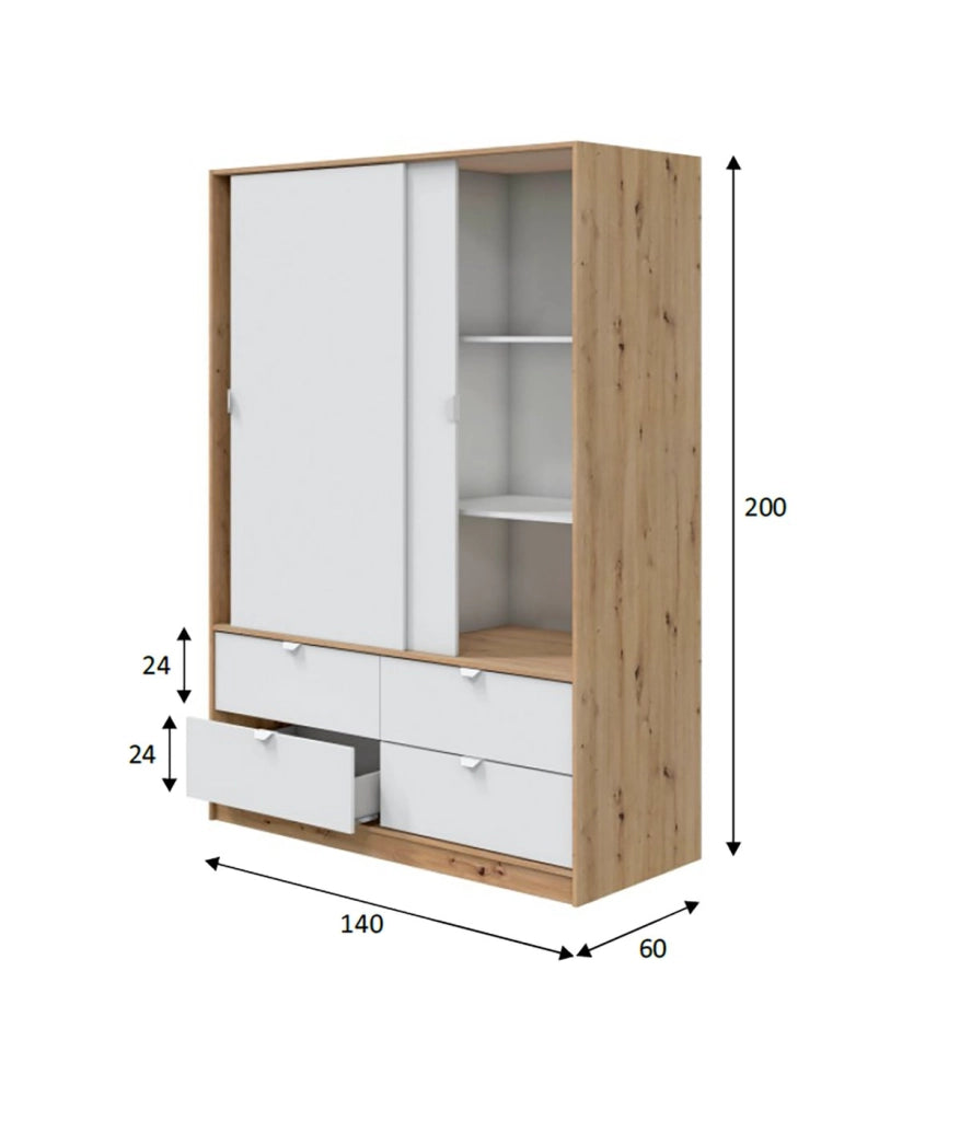 Armadio Camera da Letto Ponna, Guardaroba 2 Ante Appendiabiti, 60x200h cm Marrone Rovere Nodi