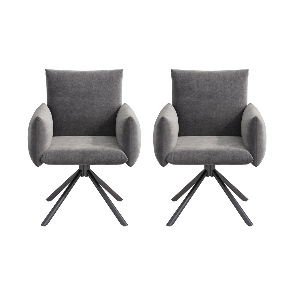 Sedie da Pranzo Set 2 Pezzi ¨C MINIMAL ¨C Velluto Grigio, Girevoli 360¡ã, Gambe in Metallo, Imbottite