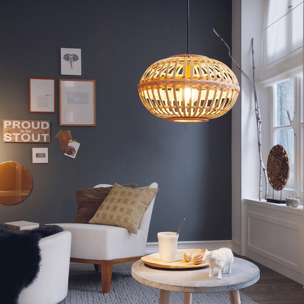Lampadario Rustico Amsfield 1 Luce Metallo Marrone E Legno