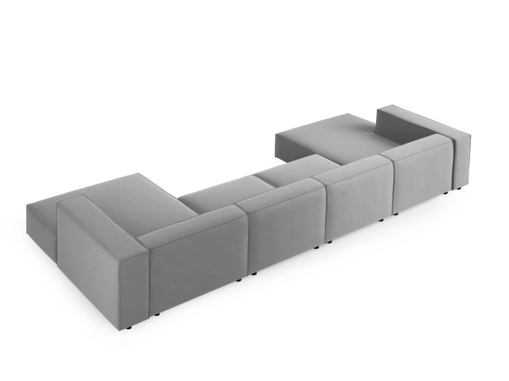 Cosmopolitan Design - Divano panoramico "Arendal" 6 posti in velluto grigio chiaro 