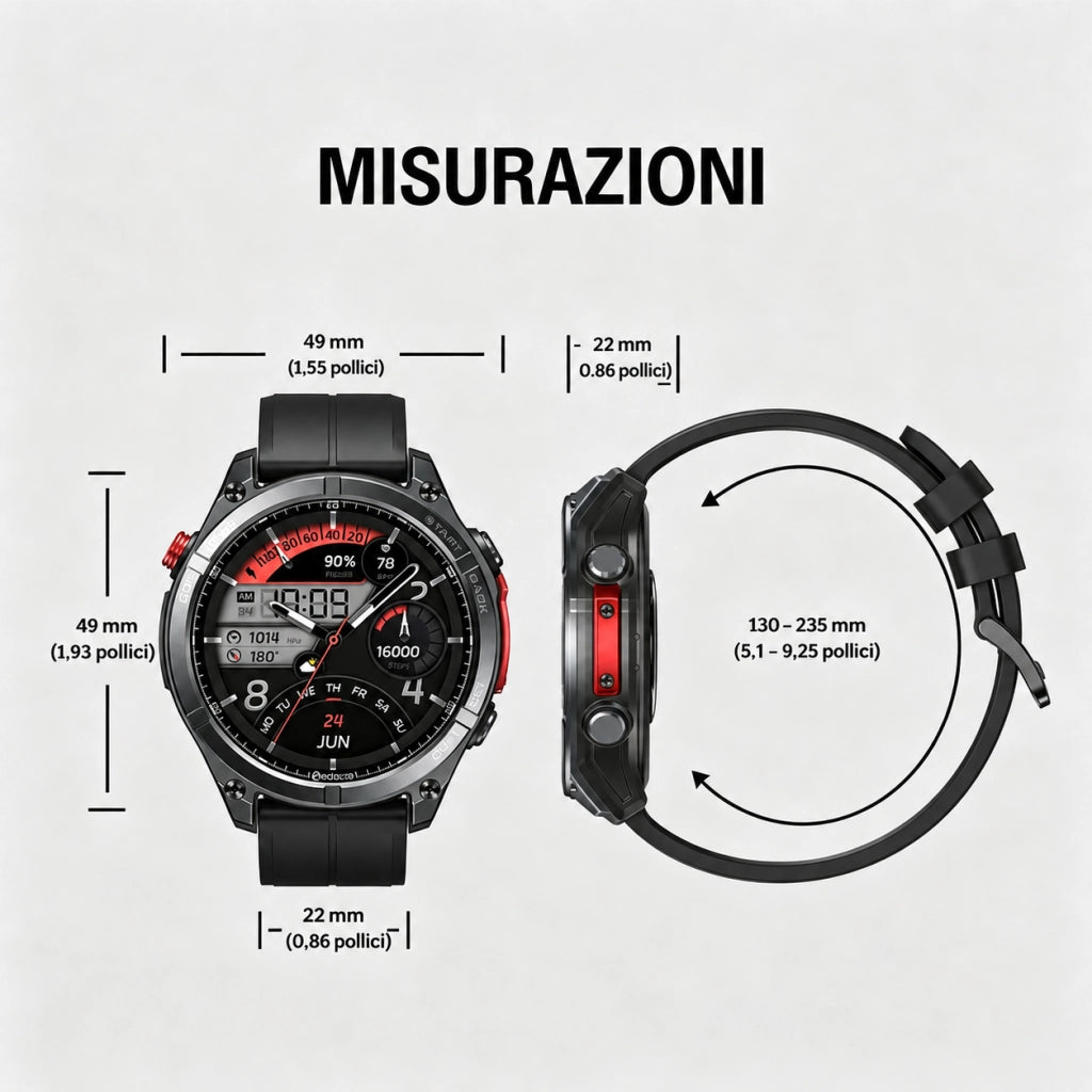 Smartwatch Orologio Intelligente HD-GPS con 6 sistemi satellitari; impermeabile 5 ATM-170 modalità sportive; monitoraggio della salute 24 ore su 24 - nero