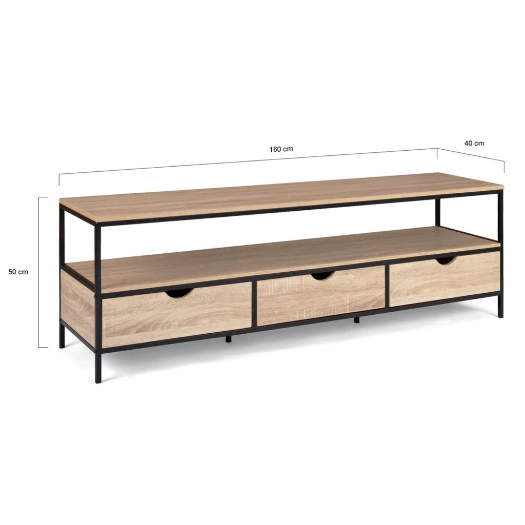 IDMarket - Porta TV DETROIT da 160 cm con 3 cassetti dal design industriale