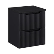 Set da bagno sospeso VANO 50cm: mobile sottolavabo con cassetti scanalati nero + piano per lavabo in nero opaco