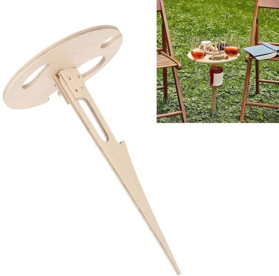 Tavolo da Vino Opportuno - Disegno in Legno - Supporto per Bicchieri - Portatile - Esterno - Campeggio/Picnic - Tavolo da Picnic