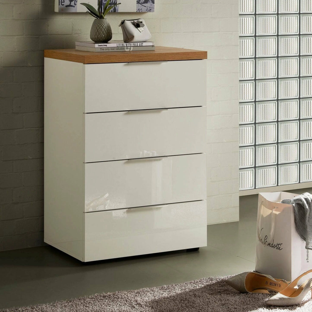 Amman, Cassettiera 4 Cassetti Made in Italy, 60x43x89h cm Bianco Lucido