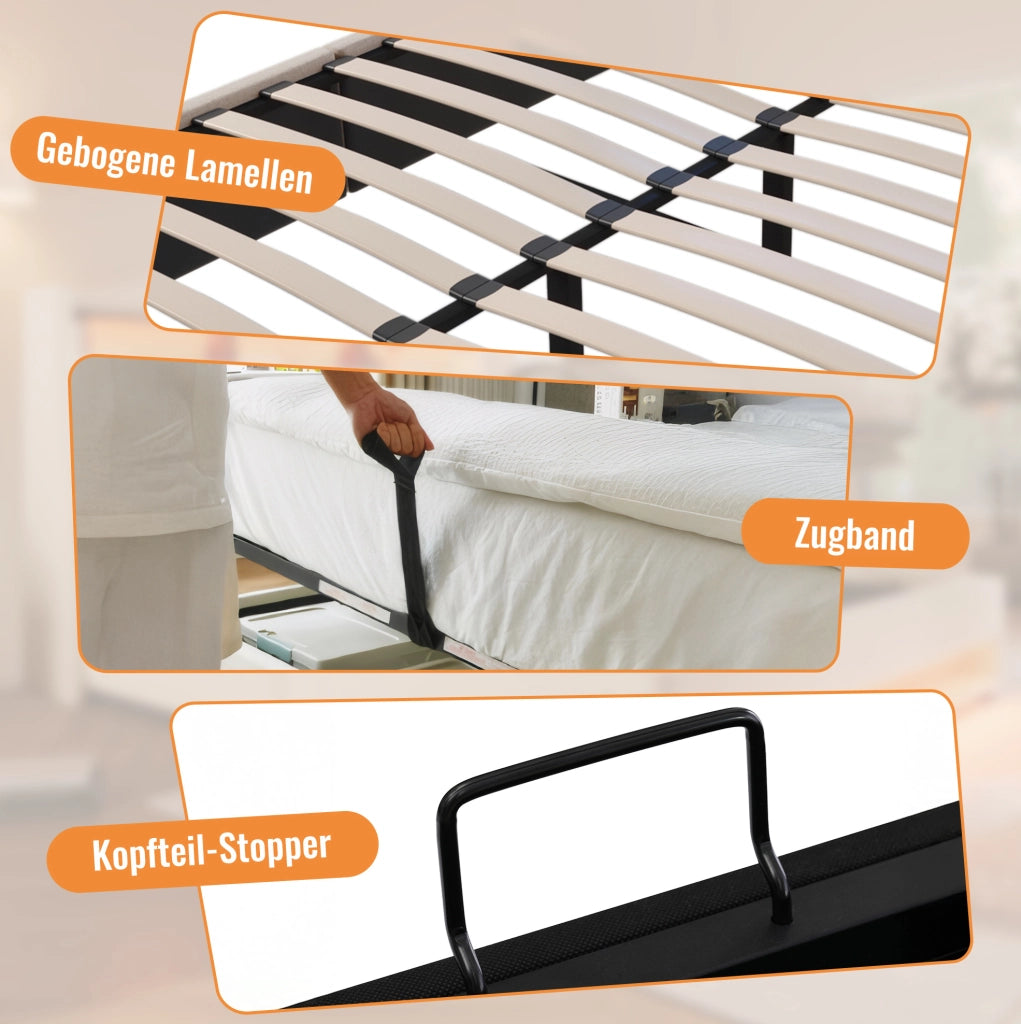 Letto matrimoniale 140x200 cm con materasso e ricarica USB-C