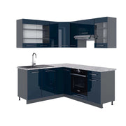 Cucina ad angolo Fame-Line Blu scuro lucido/Antracite 190 x 60 cm, PL Marmo Vicco