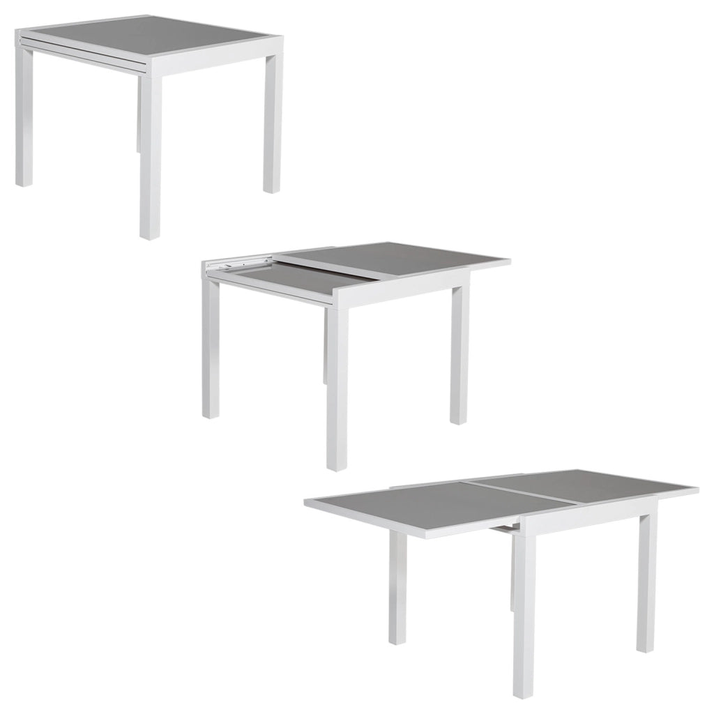 LAMPEDUSASet di mobili da giardino allungabili in textilene grigio 8 posti - alluminio bianco