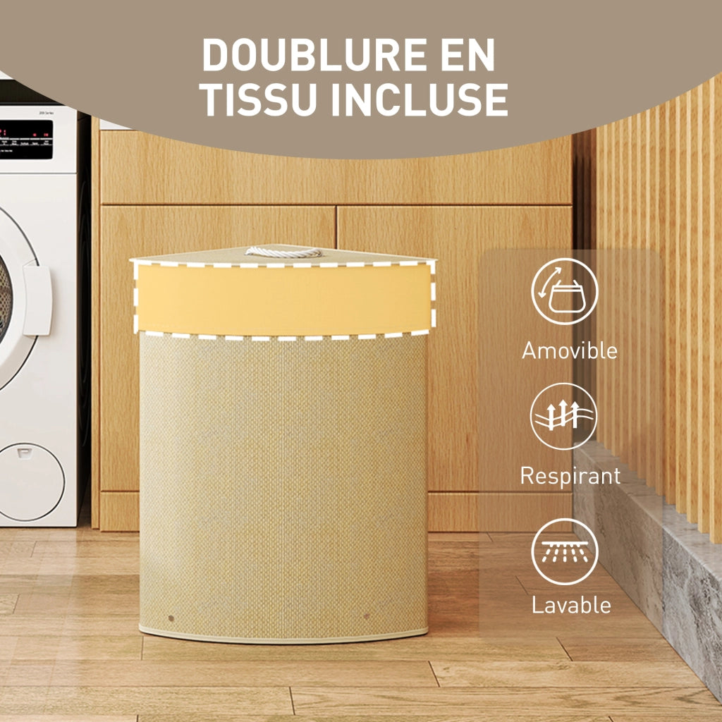 Cesto portabiancheria triangolare in bamb¨´ 55L ¨C Xylo ¨C con coperchio e manico, naturale 35x35x60cm
