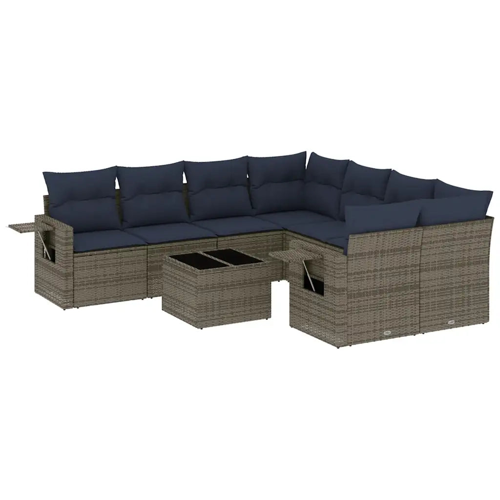 Set Divani da Giardino 9 pz con Cuscini Grigio in Polyrattan 3219960