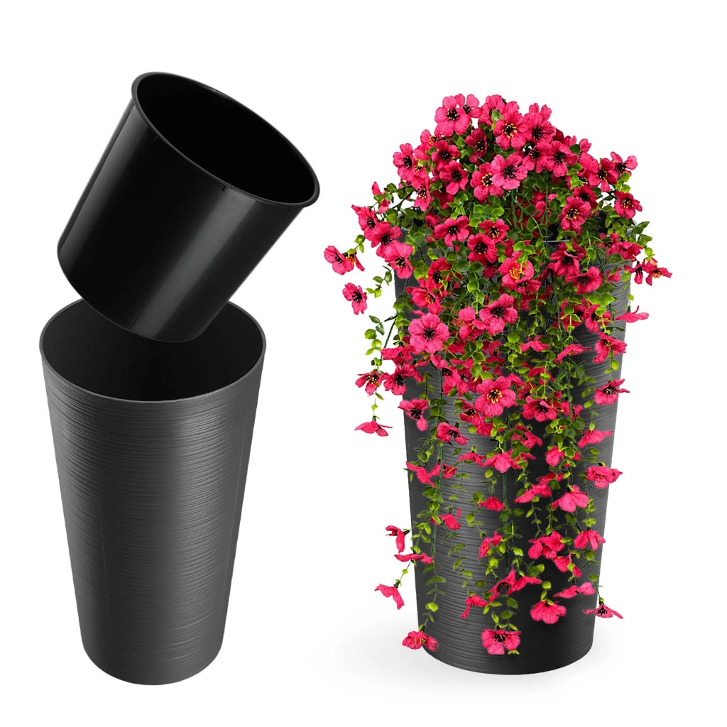 Vaso da fiori KADAX da 36 cm con coperchio e inserto, in plastica color grafite.