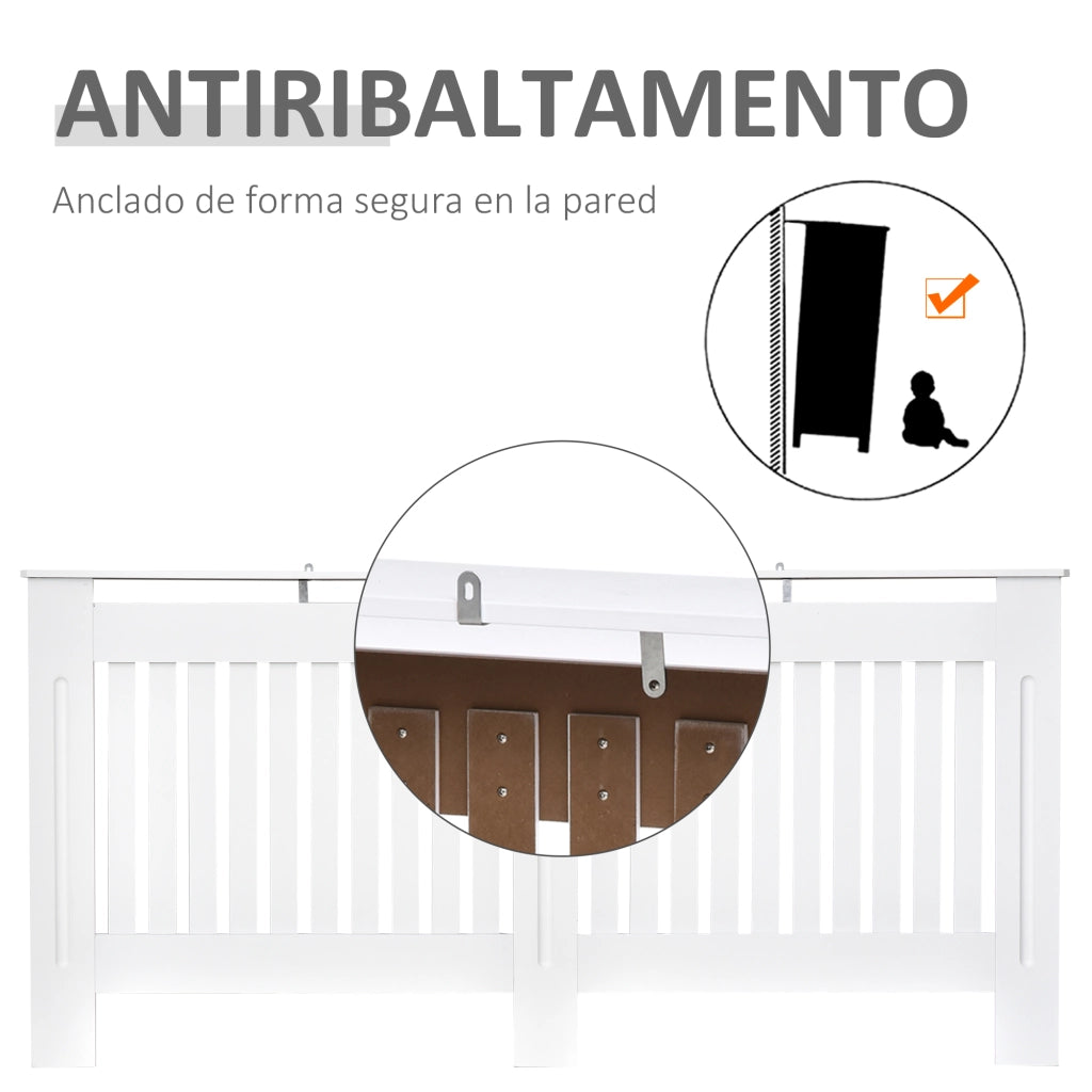 Easycomfort Copritermosifone a Doghe in MDF per Casa e Ufficio, 172x19x81 cm, Bianco