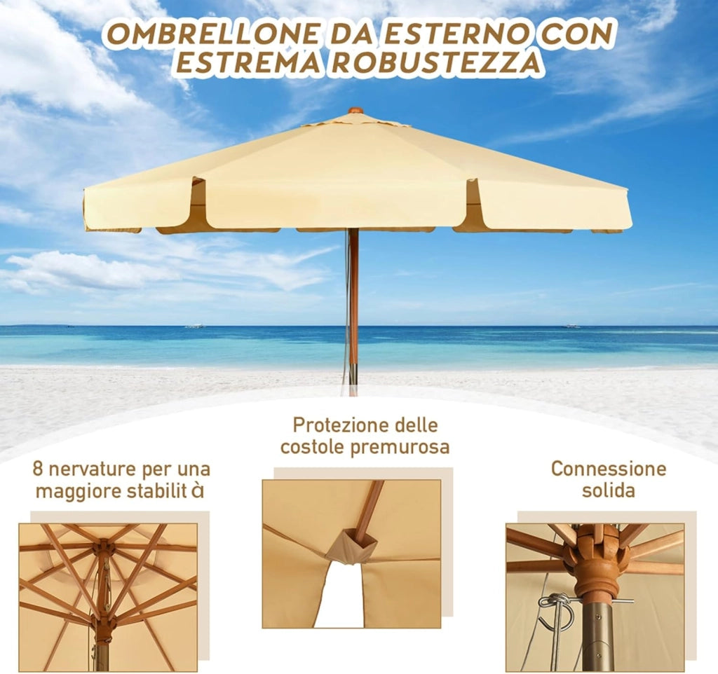 Ombrellone da Giardino 300 cm, Ombrellone da Esterno con Pulsante Manuale e Inclinazione Regolabile, Protezione UV, Ideale per Piscina, Balcone, Giardino (Beige)