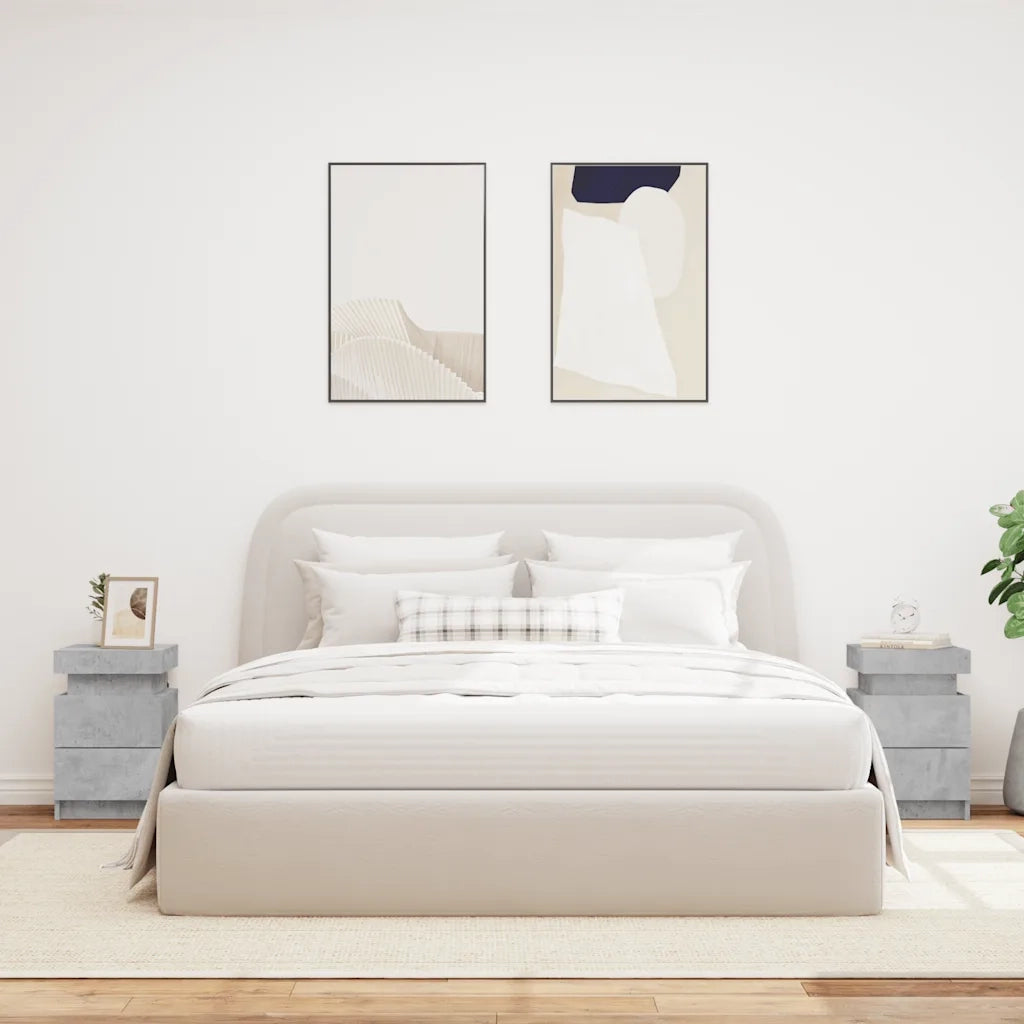 Set di 2 Comodini | Armadio da Notte | Mobiletto da notte con Luci LED Grigio Cemento 35x39x55 cm