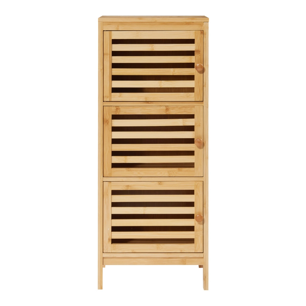 Comodino Ypäjä in Bambù a 3 Ante Tavolino Laterale 82 x 33 x 27 cm - Naturale [en.casa]