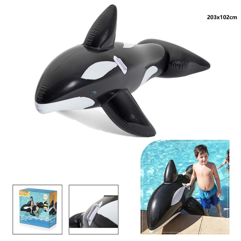 Trade Shop - Cavalcabile A Forma Di Orca Gonfiabile Grande 203x102cm 3+anni Con Maniglie 41009 -