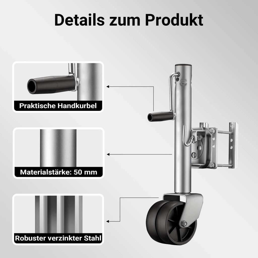 Servotimone con ruota di appoggio doppia, portata 680 kg, ruotino di appoggio per carichi pesanti, altezza max 27 cm, per rimorchi e caravan