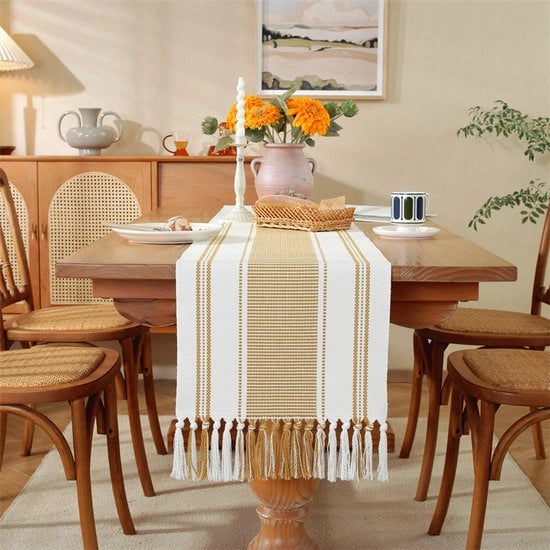 Tavolo da pranzo in cotone e lino con pennelli - 35x305cm Tavolo da pranzo semplice a quadri - Tavolo da pranzo quotidiano - Leggero e duraturo - Lavabile - Ideale per feste di campagna, esterni, matrimoni, festività
