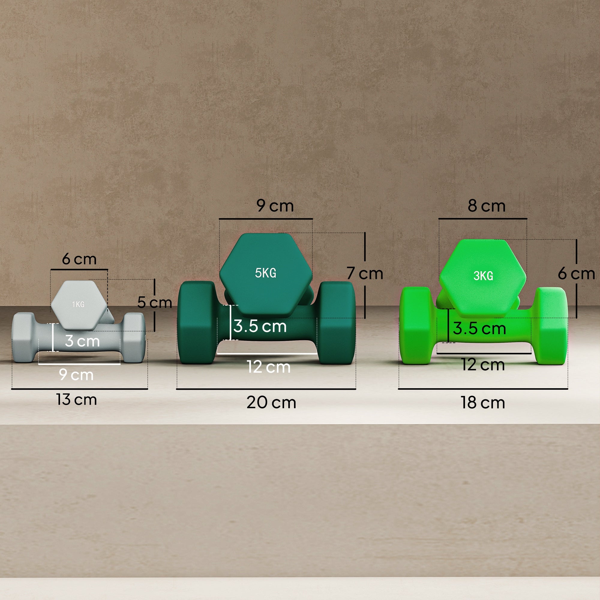 Kit Pesi Esagonali da 18 kg Totali con Supporto Incluso in Acciaio Metallo e Plastica Verde e Nero