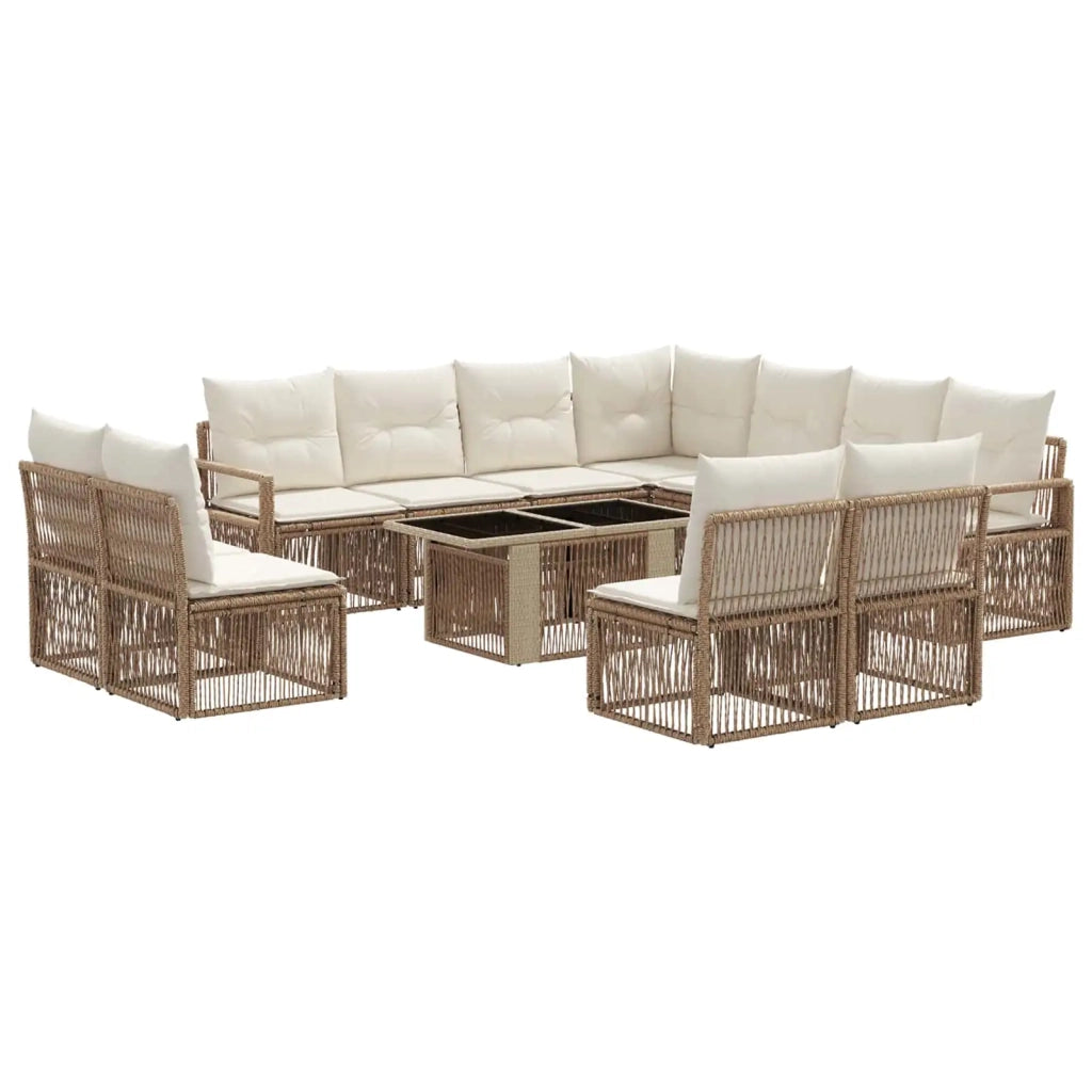 Set Divano da Giardino 12 pz Beige e Bianco Crema polyrattan 3437115