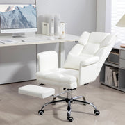 Sedia da ufficio ergonomica con schienale reclinabile e poggiapiedi in pelle rigenerata bianca 69 × 65 × 107-115 cm
