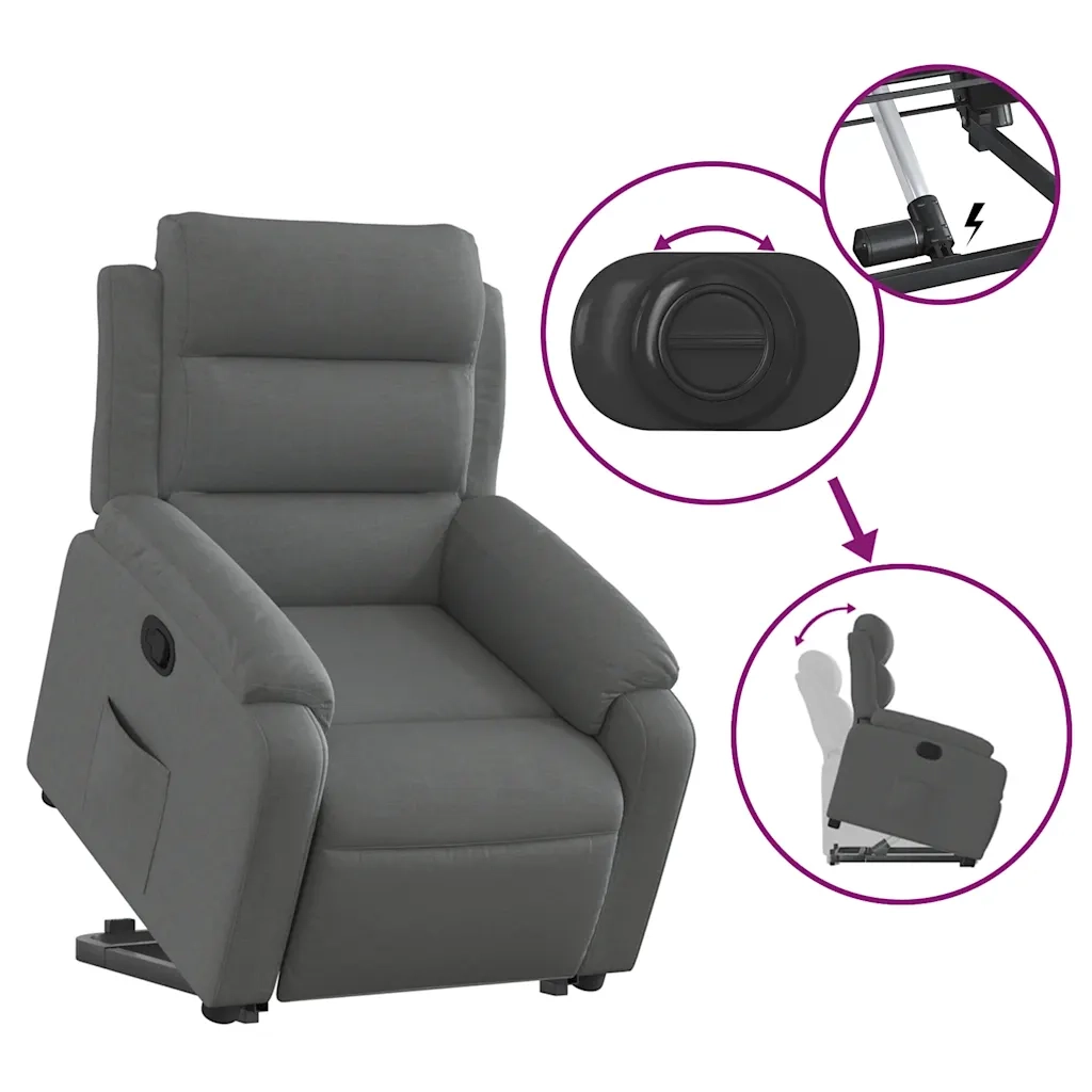 Poltrona Alzapersona Reclinabile Grigio Scuro in Tessuto 3204981