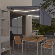 Tenda Sole Retrattile Manuale con LED 4,5x3m Blu e Bianco 3069441