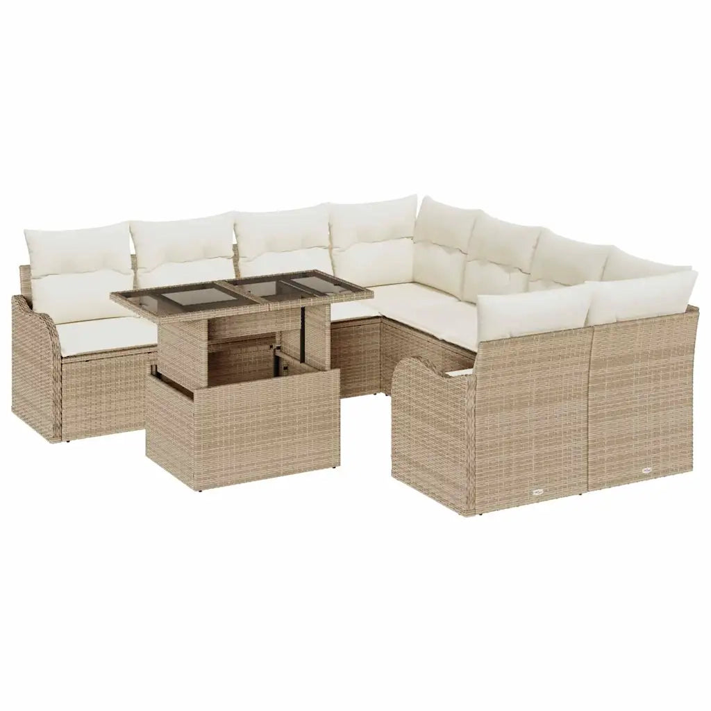 Set Divano da Giardino con cuscino 9 pcs Beige Poly Rattan
