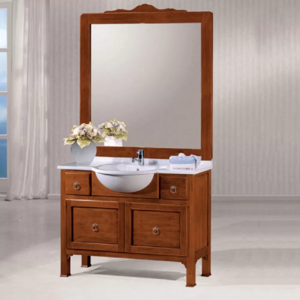 Mobile bagno 108 cm in legno lavabo 2 cassetti 1 cassettone  e specchio
