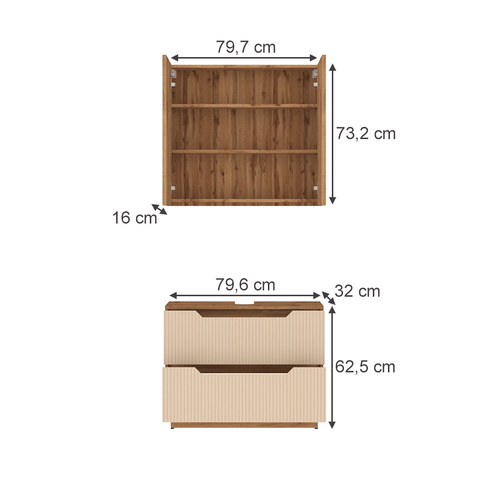 Vicco Set di mobili da bagno Rovere/cashmere a righe 2 parti