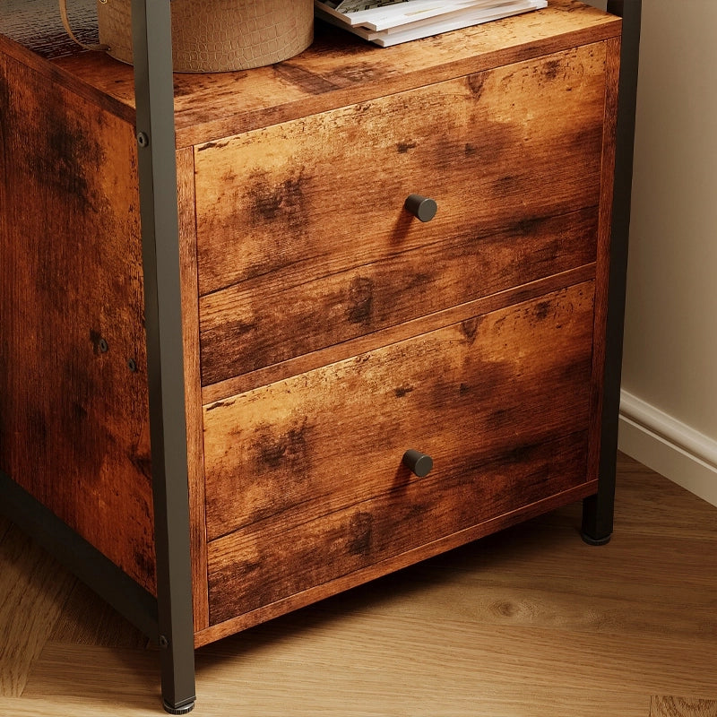 Comodino tavolino per camera da letto soggiorno cassetti loft marrone rustico retrò
