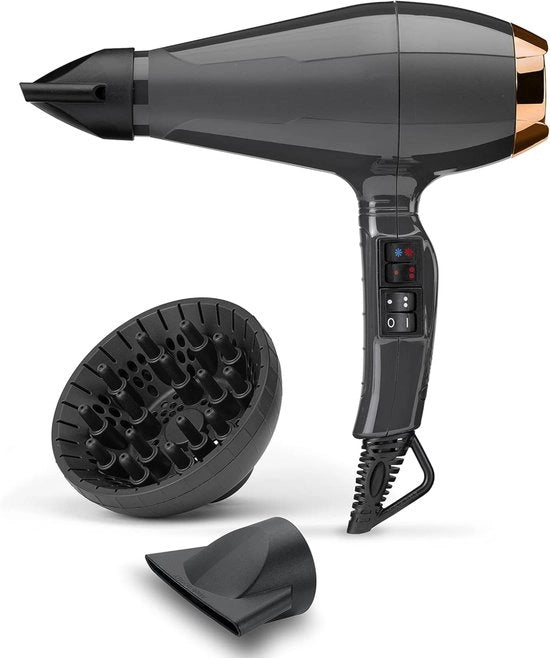 Föhn Professionale Italia - Inclusi 2 Accessori - Asciugacapelli Motor a Cambio con Lunga Durata - 3 Temperaturi & 2 Velocità - per Risultati Perfetti
