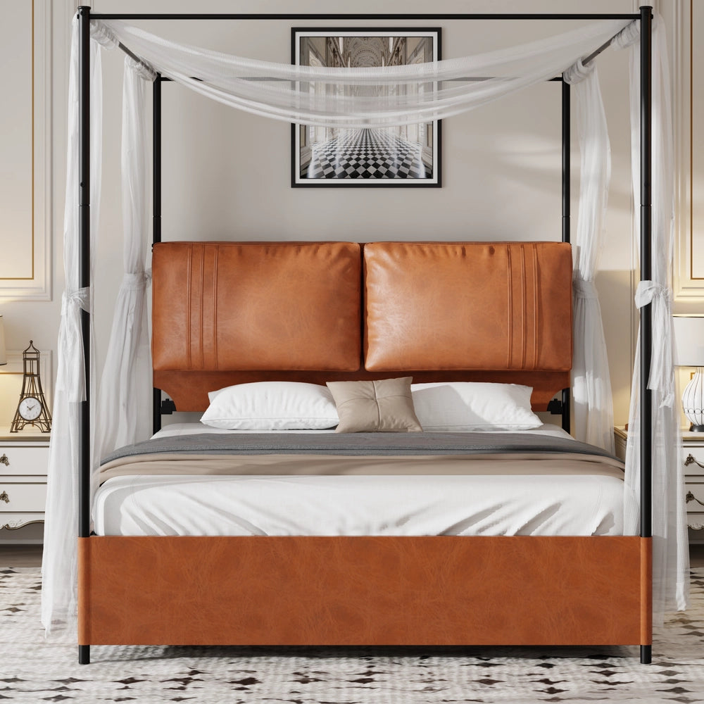 Letto Imbottito in Pelle con Cuscini ¨C MINIMAL ¨C 140x200, Nero, Metallo