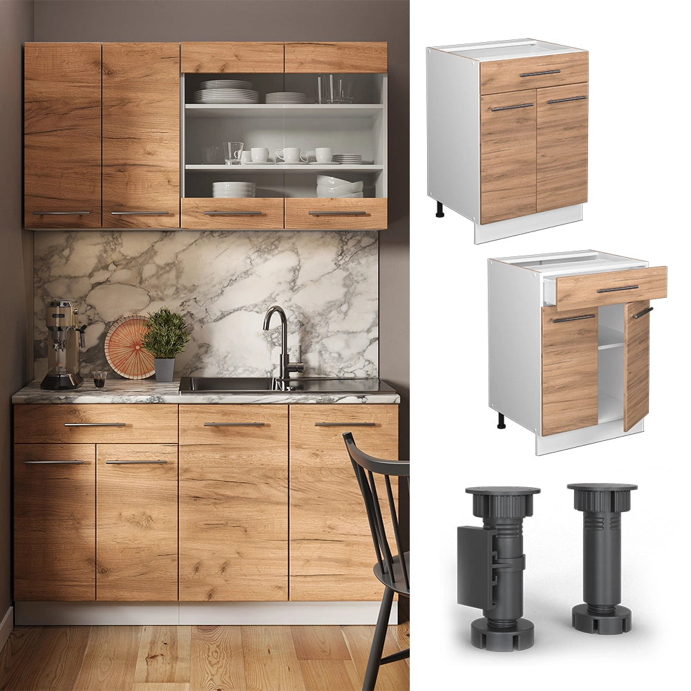 Mobiletto base per cucina Fame-Line Rovere dorato/Bianco 60 cm con cassetto, PL Rovere Vicco