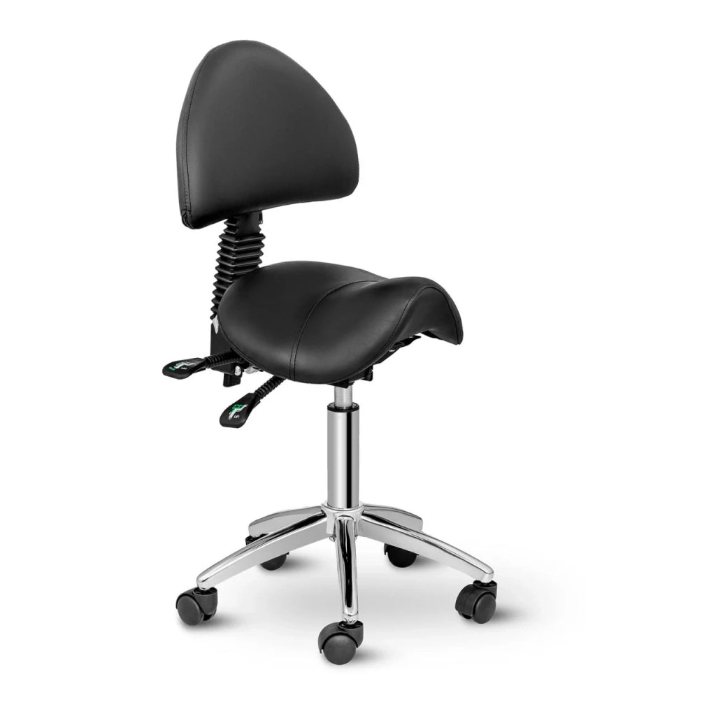 Sedia a sella con schienale in ferro cromato PVC sintetico nero 14_0003499