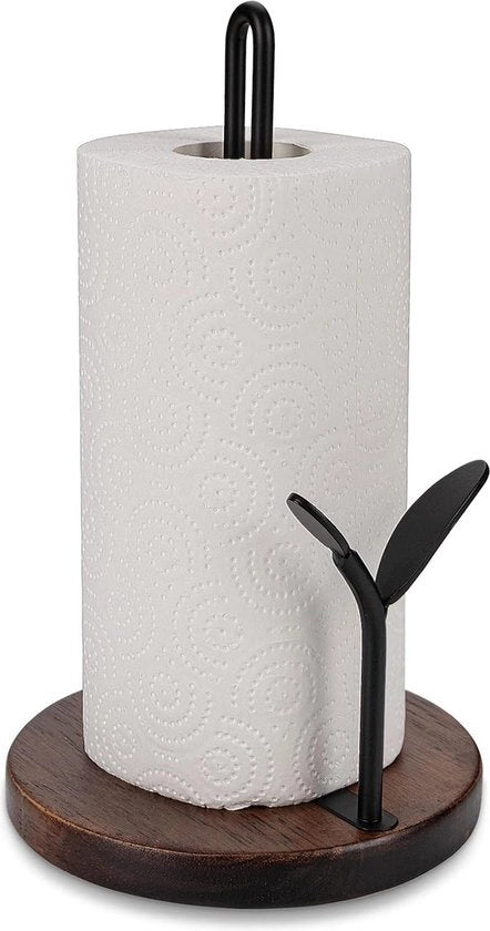 Sostegno per asciugamani in carta da cucina in legno - nero - 23 cm