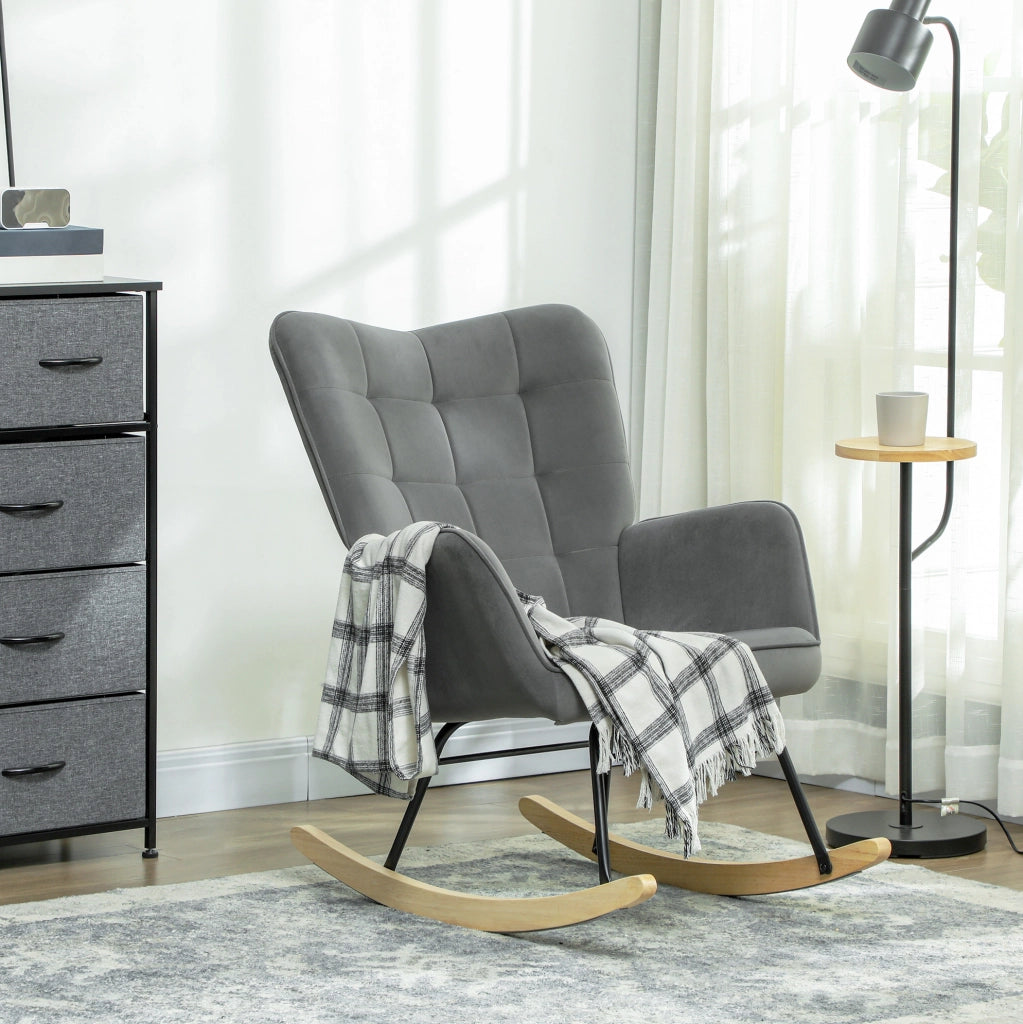 poltrona a dondolo 98 x 71 x 101 cm grigio scuro con braccioli