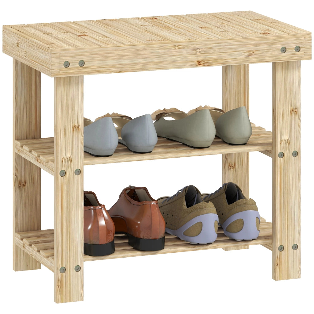 Panca Scarpiera in Bamb¨´ con 2 Ripiani ¨C zephmum ¨C Naturale 50x28x45cm
