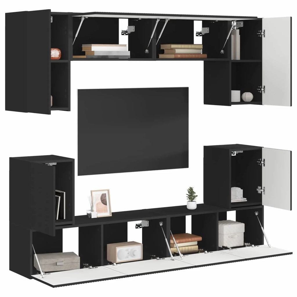 Set mobile TV Montaggio a parete 5 pcs Nero Legno multistrato