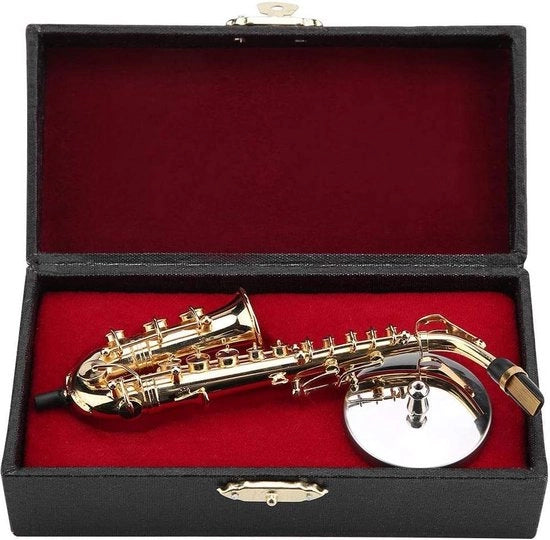 Replica Alto Saxofono da Tavolo Miniaturo con Sedia - Artefatto di Elevata Qualità - Camera da Muzica - Negozio di Muzica - Regalo per Bambini