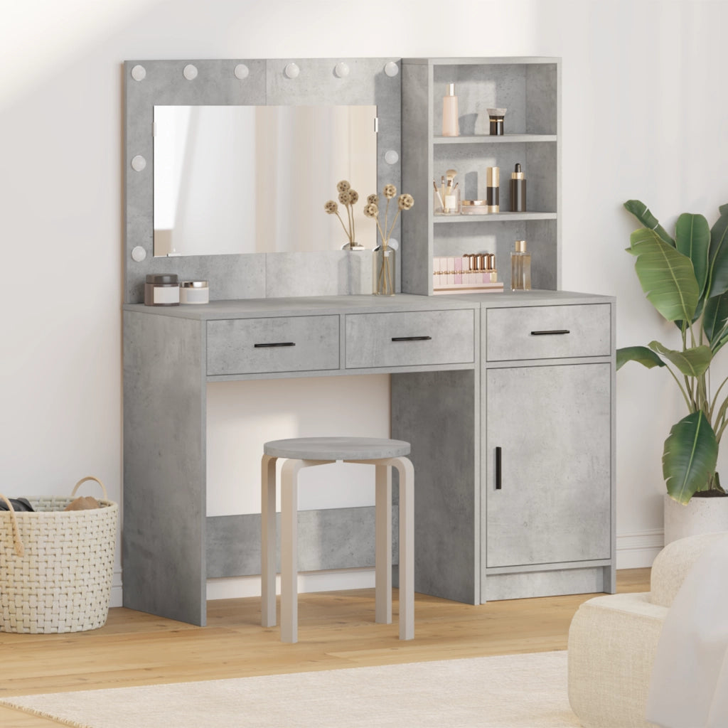 Set da toeletta a 2 pezzi  con LED in legno ingegnerizzato grigio cemento