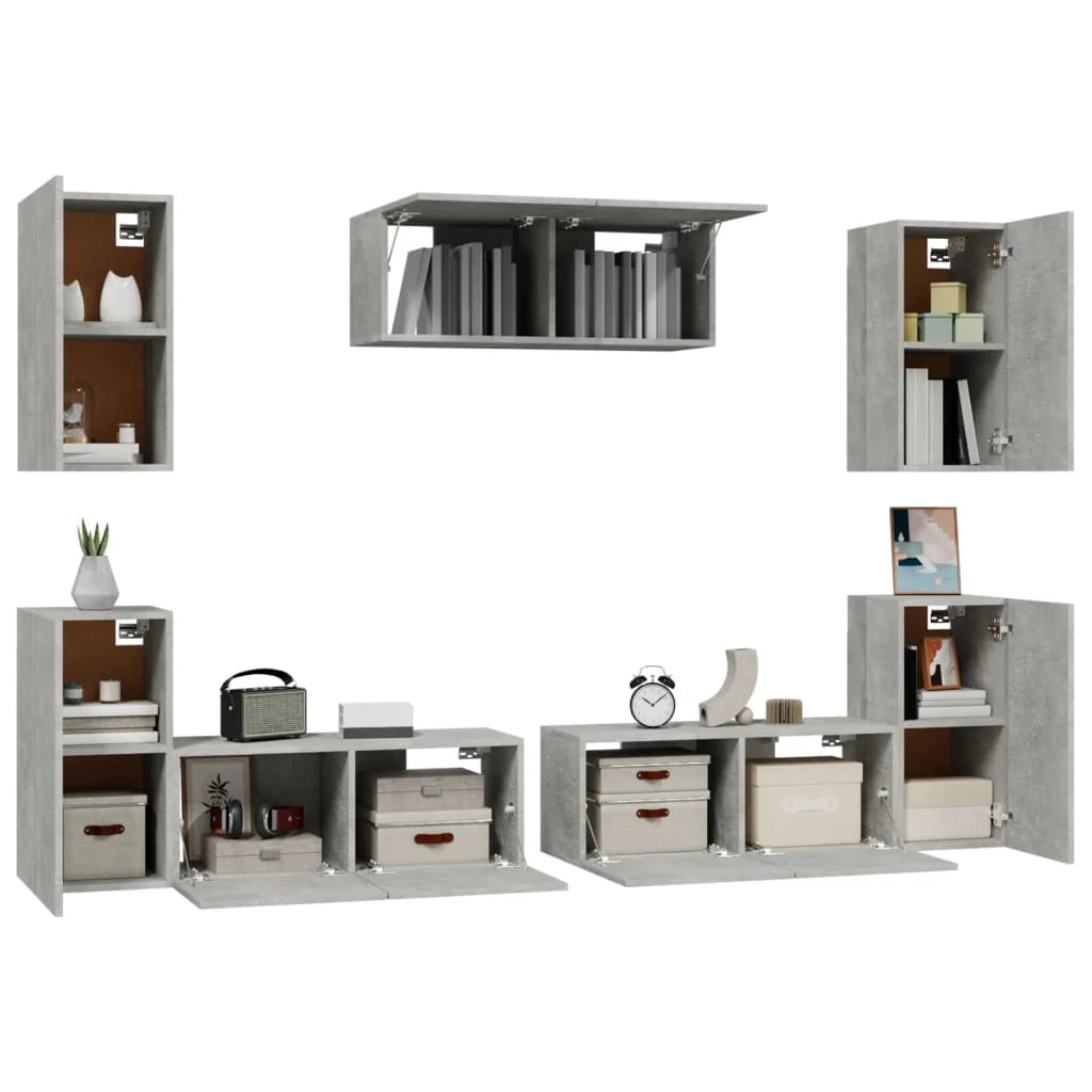 Set di mobili da 7 pezzi tra cui armadio credenza mobile TV televisore per soggiorno camera da letto salotto legno ingegnerizzato grigio 02_0025162