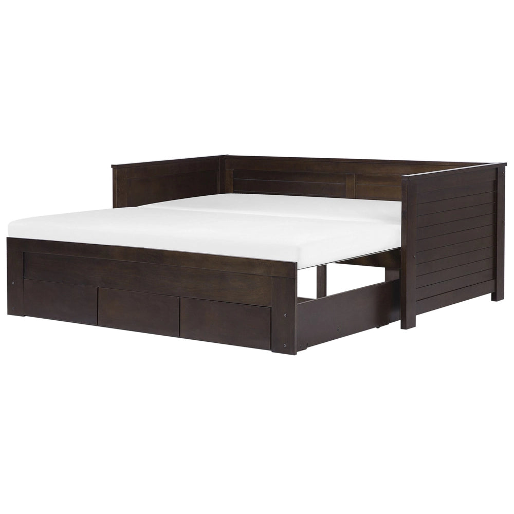 Letto Allungabile Legno MDF di colore Marrone 3 Cassetti a Doghe 90/180 x 200 cm