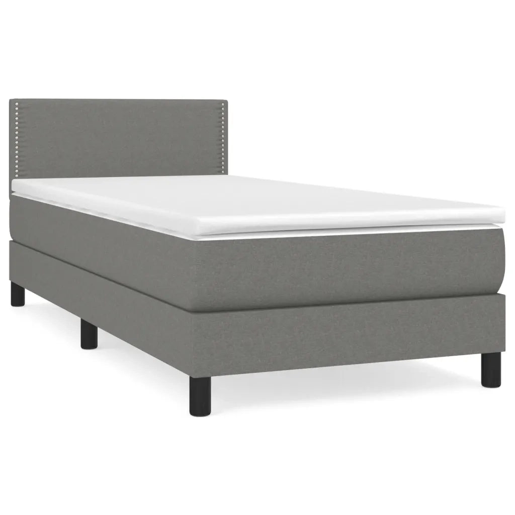 Letto singolo | Letto per adulti | Giroletto a Molle con Materasso Grigio Scuro 90x200 cm Tessuto