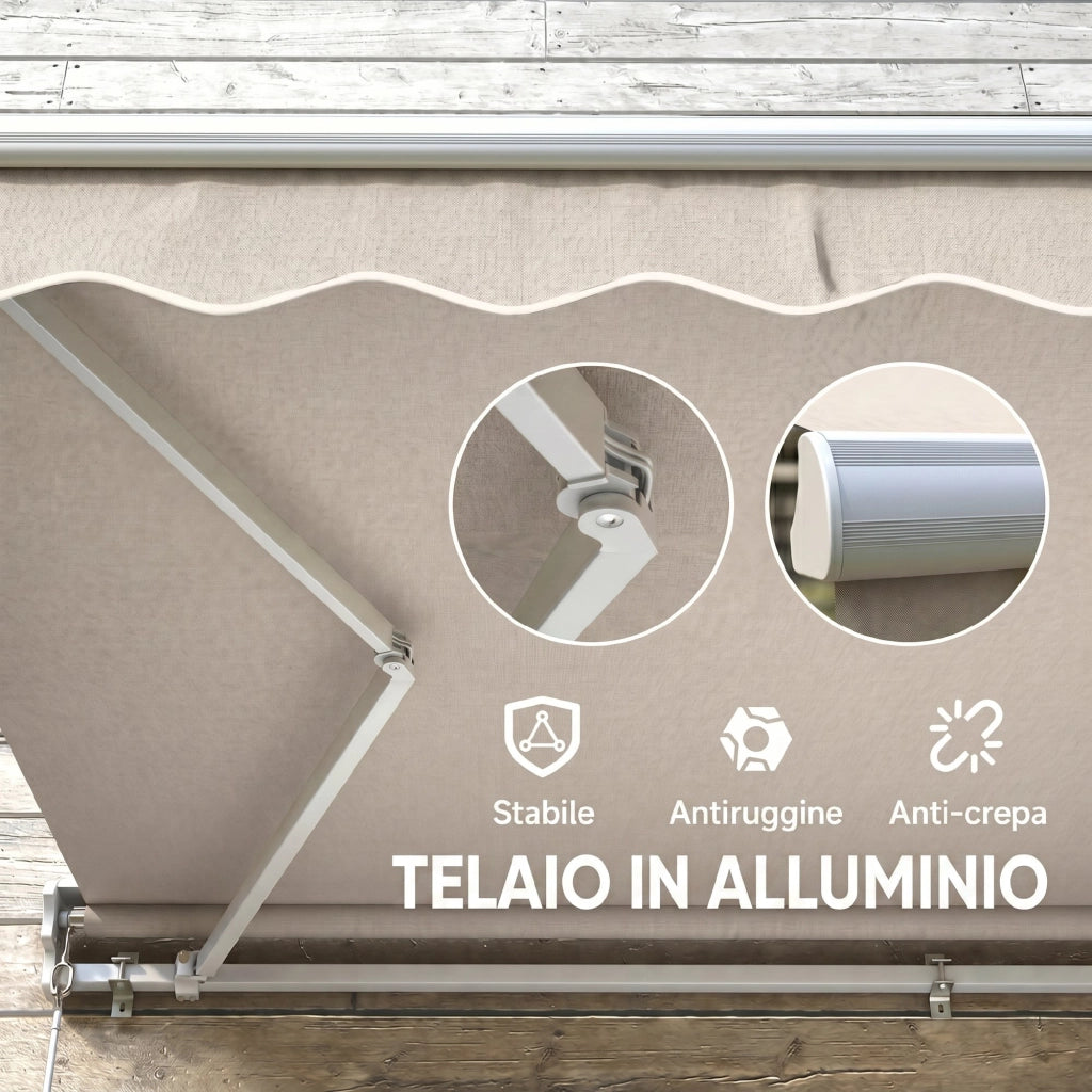 Tenda da Sole a Bracci per Esterno con Manovella, Metallo e Poliestere, 3x2.5m Beige