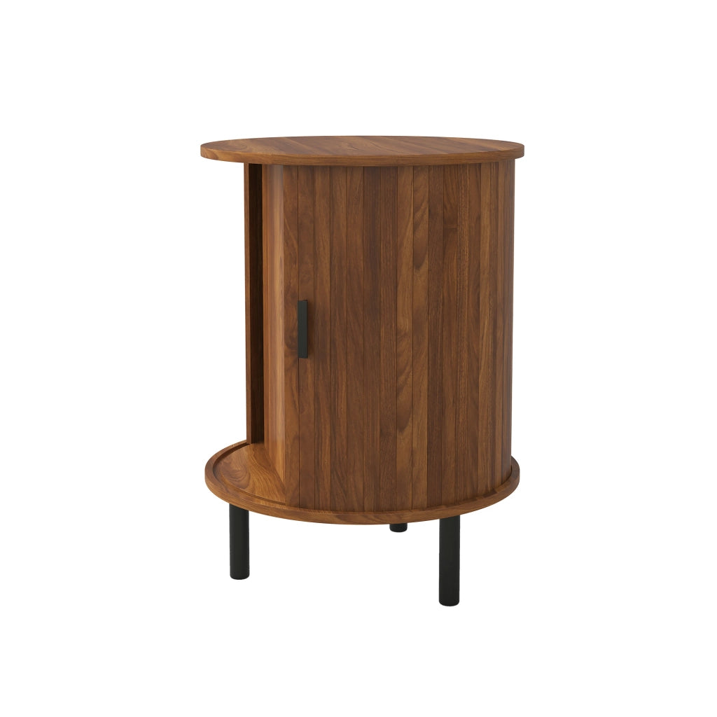 Mobile contenitore rotondo con anta scorrevole, finitura noce, 48x48x65 cm
