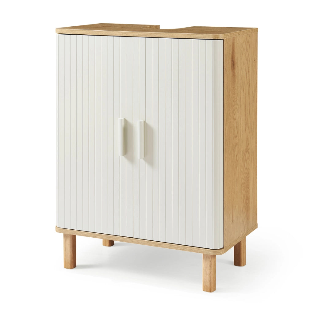 Mobile Sottolavabo da Terra Ferrersp a 2 Ante 80 x 60 x 35 cm - Effetto Rovere / Avena Oatmeal [en.casa]